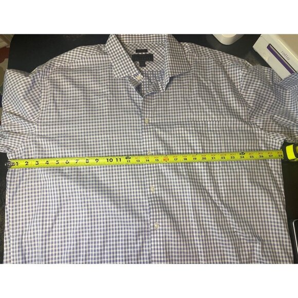 Jos A Bank Reserve Blue White Checked Plaid Button Down Wrinkle Free Shirt - Picture 6 of 10